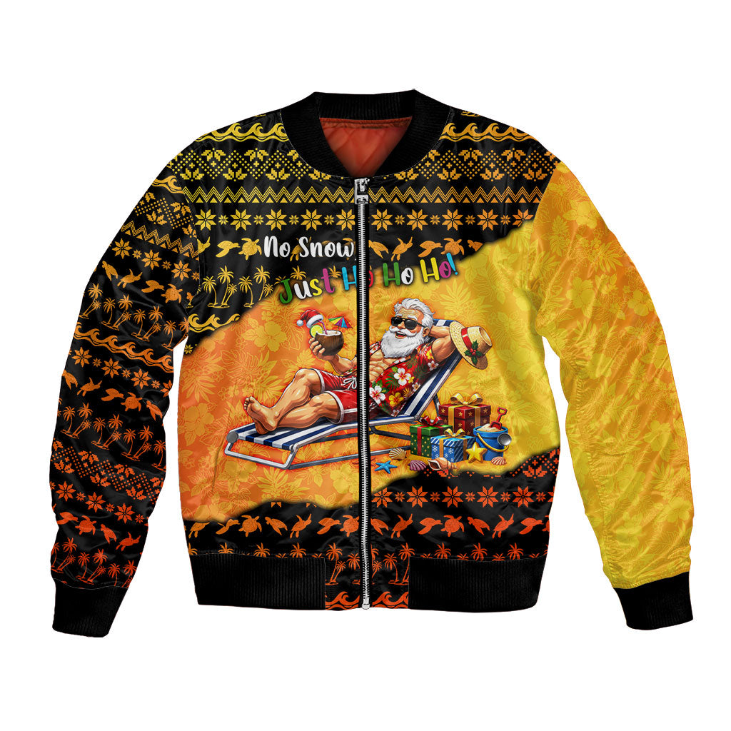 Tropical Christmas In July Santa Claus Bomber Jacket Festive Hawaiian With Beach Reindeer Sleigh