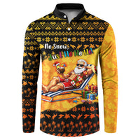 Tropical Christmas In July Santa Claus Button Sweatshirt Festive Hawaiian With Beach Reindeer Sleigh