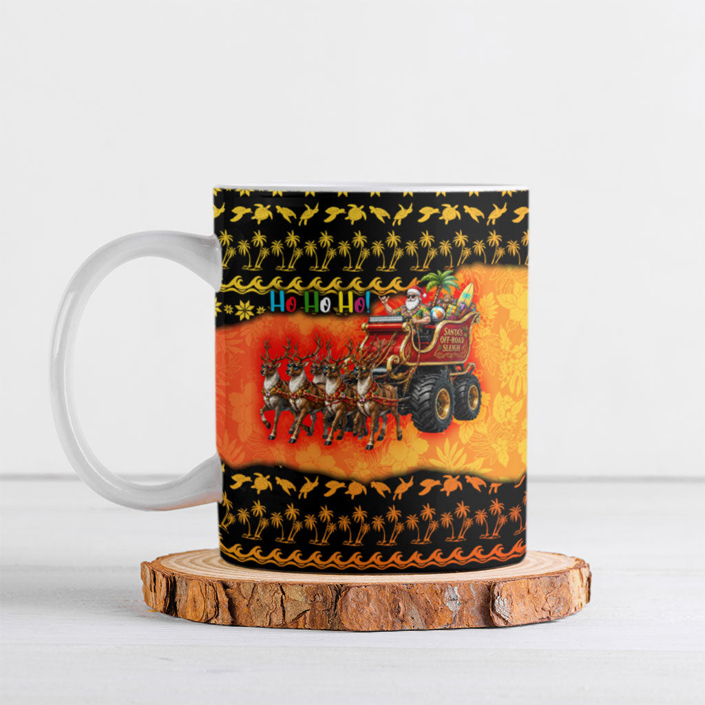 Tropical Christmas In July Santa Claus Ceramic Mug Festive Hawaiian With Beach Reindeer Sleigh TS04 Orange Black - Polynesian Pride