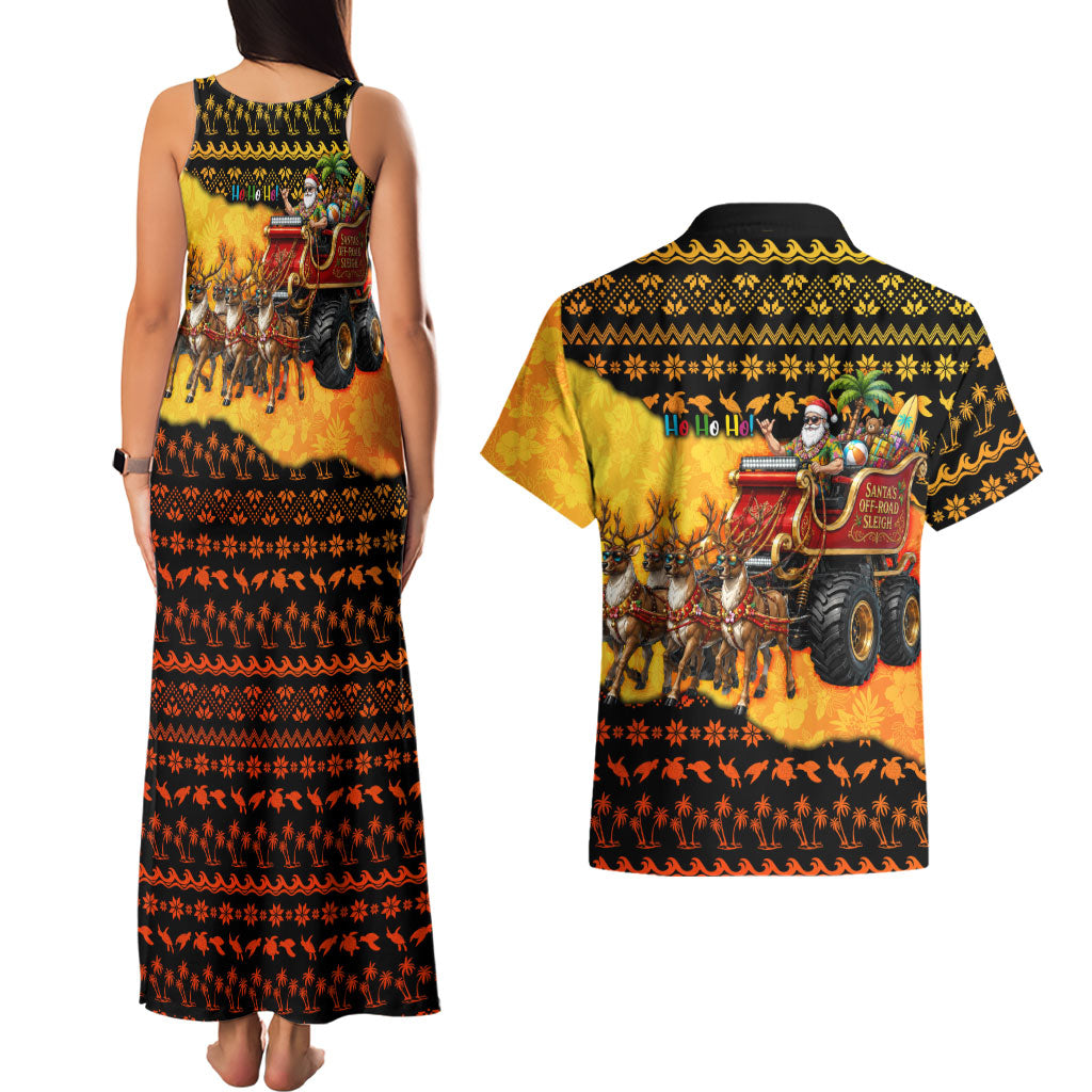 Tropical Christmas In July Santa Claus Couples Matching Tank Maxi Dress and Hawaiian Shirt Festive Hawaiian With Beach Reindeer Sleigh TS04 - Polynesian Pride