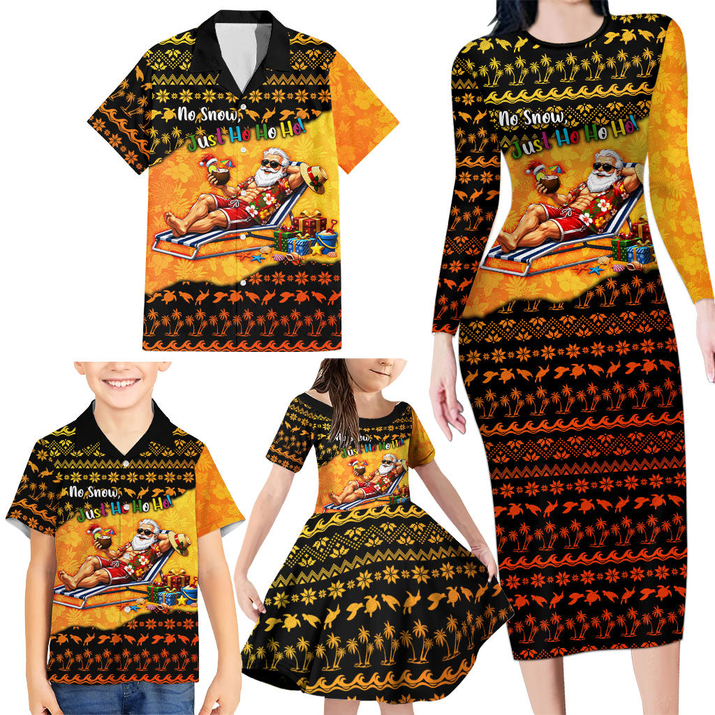Tropical Christmas In July Santa Claus Family Matching Long Sleeve Bodycon Dress and Hawaiian Shirt Festive Hawaiian With Beach Reindeer Sleigh TS04 - Polynesian Pride