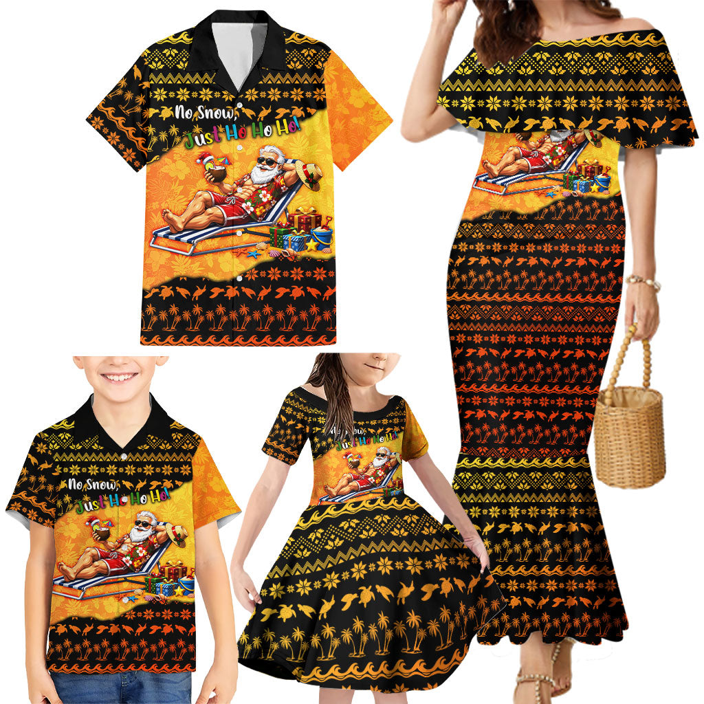 Tropical Christmas In July Santa Claus Family Matching Mermaid Dress and Hawaiian Shirt Festive Hawaiian With Beach Reindeer Sleigh TS04 - Polynesian Pride