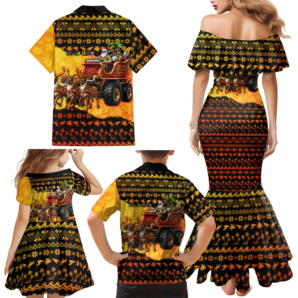 Tropical Christmas In July Santa Claus Family Matching Mermaid Dress and Hawaiian Shirt Festive Hawaiian With Beach Reindeer Sleigh TS04 - Polynesian Pride