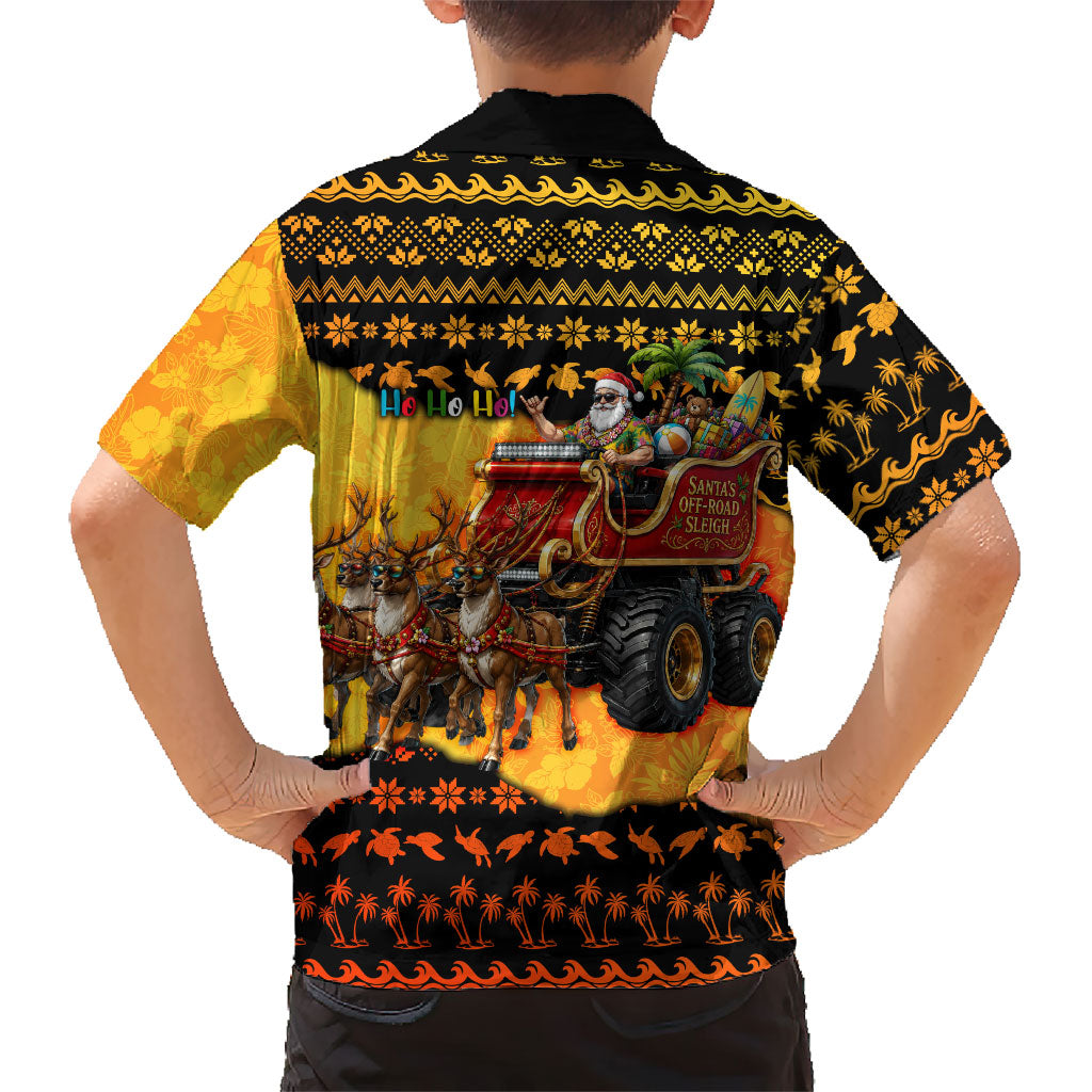 Tropical Christmas In July Santa Claus Family Matching Off Shoulder Maxi Dress and Hawaiian Shirt Festive Hawaiian With Beach Reindeer Sleigh TS04 - Polynesian Pride