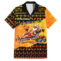 Tropical Christmas In July Santa Claus Family Matching Off Shoulder Maxi Dress and Hawaiian Shirt Festive Hawaiian With Beach Reindeer Sleigh TS04 Dad's Shirt - Short Sleeve Orange Black - Polynesian Pride