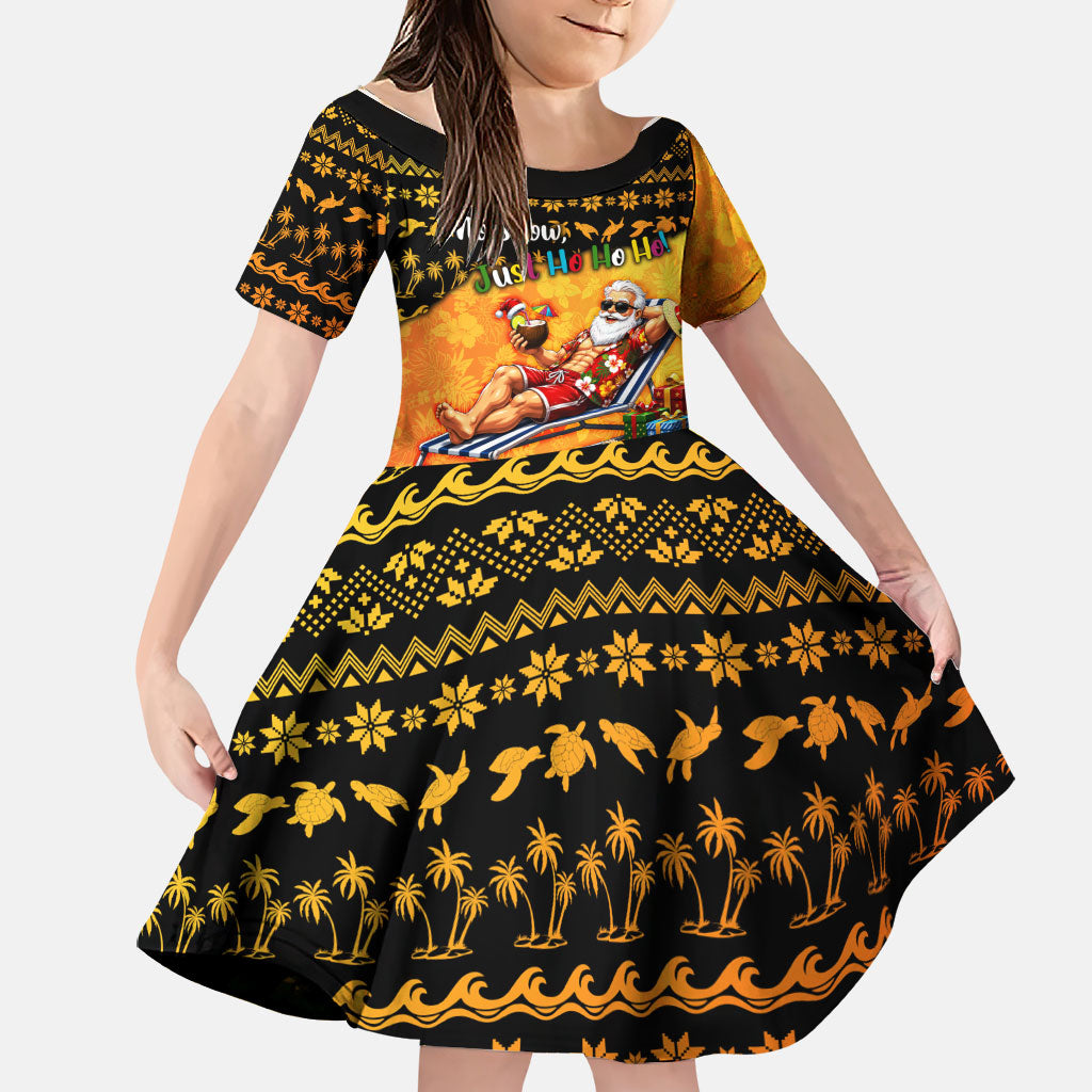 Tropical Christmas In July Santa Claus Family Matching Puletasi and Hawaiian Shirt Festive Hawaiian With Beach Reindeer Sleigh TS04 Daughter's Dress Orange Black - Polynesian Pride