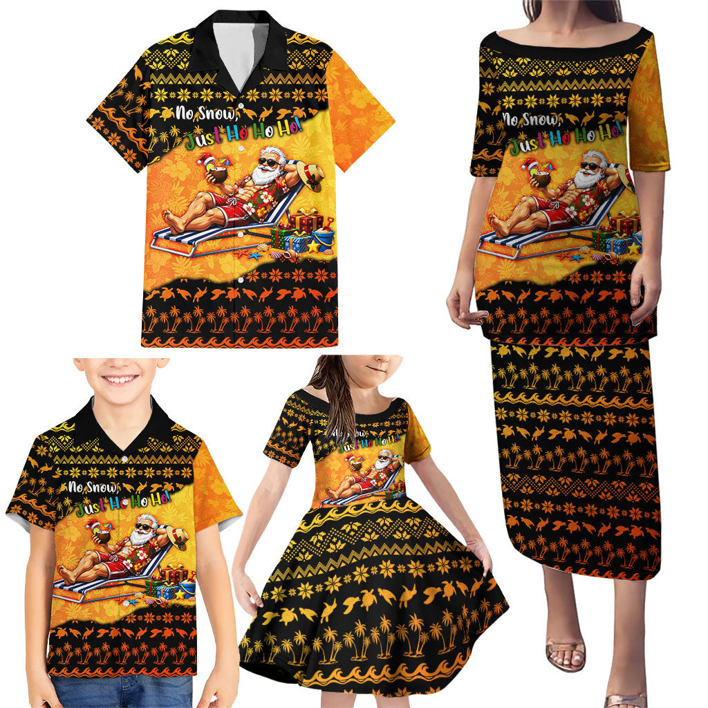 Tropical Christmas In July Santa Claus Family Matching Puletasi and Hawaiian Shirt Festive Hawaiian With Beach Reindeer Sleigh TS04 - Polynesian Pride