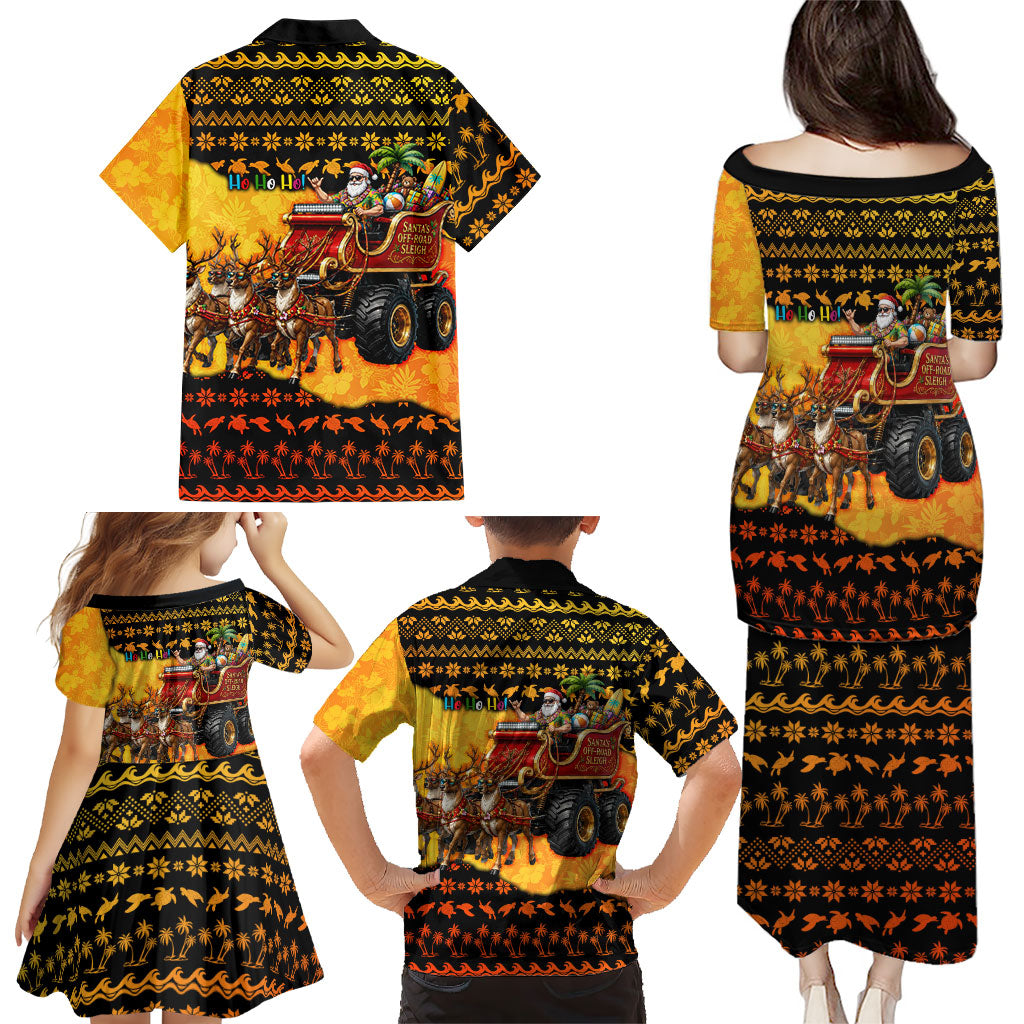 Tropical Christmas In July Santa Claus Family Matching Puletasi and Hawaiian Shirt Festive Hawaiian With Beach Reindeer Sleigh TS04 - Polynesian Pride