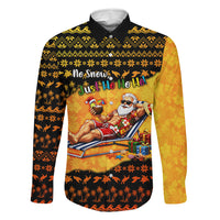 Tropical Christmas In July Santa Claus Family Matching Summer Maxi Dress and Hawaiian Shirt Festive Hawaiian With Beach Reindeer Sleigh TS04 Dad's Shirt - Long Sleeve Orange Black - Polynesian Pride