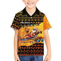 Tropical Christmas In July Santa Claus Family Matching Tank Maxi Dress and Hawaiian Shirt Festive Hawaiian With Beach Reindeer Sleigh TS04 Son's Shirt Orange Black - Polynesian Pride