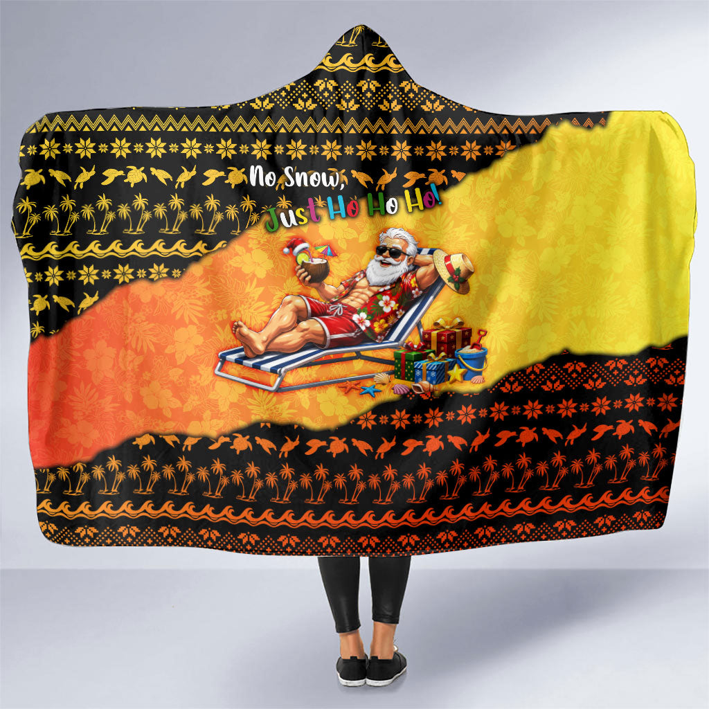 Tropical Christmas In July Santa Claus Hooded Blanket Festive Hawaiian With Beach Reindeer Sleigh