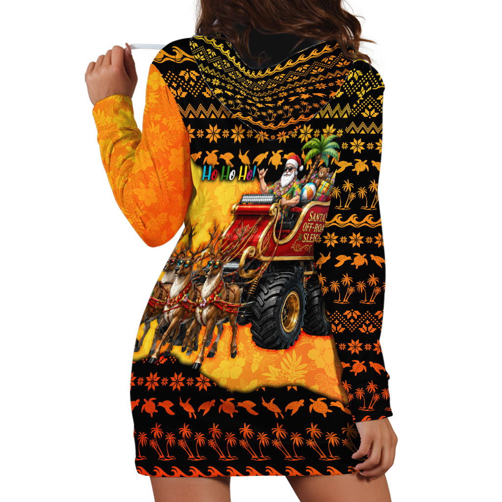 Tropical Christmas In July Santa Claus Hoodie Dress Festive Hawaiian With Beach Reindeer Sleigh TS04 - Polynesian Pride