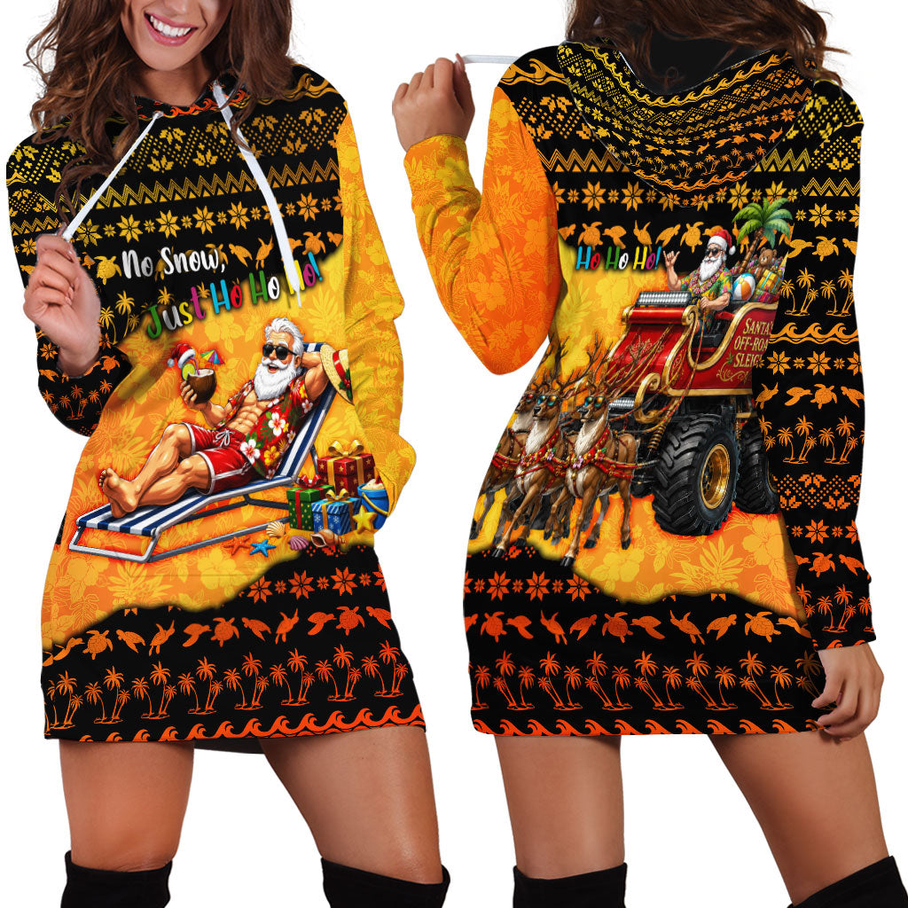 Tropical Christmas In July Santa Claus Hoodie Dress Festive Hawaiian With Beach Reindeer Sleigh TS04 - Polynesian Pride