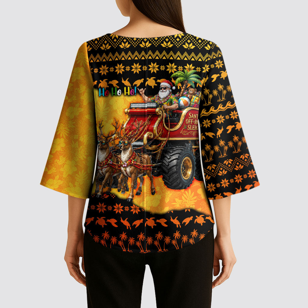 Tropical Christmas In July Santa Claus Kimono Sleeve Blouse Festive Hawaiian With Beach Reindeer Sleigh