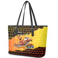 Tropical Christmas In July Santa Claus Leather Tote Bag Festive Hawaiian With Beach Reindeer Sleigh
