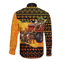 Tropical Christmas In July Santa Claus Long Sleeve Button Shirt Festive Hawaiian With Beach Reindeer Sleigh