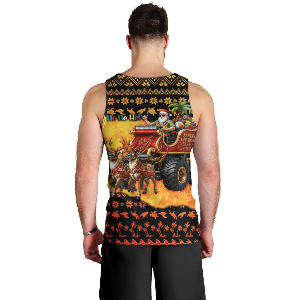 Tropical Christmas In July Santa Claus Men Tank Top Festive Hawaiian With Beach Reindeer Sleigh