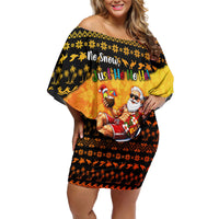 Tropical Christmas In July Santa Claus Off Shoulder Short Dress Festive Hawaiian With Beach Reindeer Sleigh