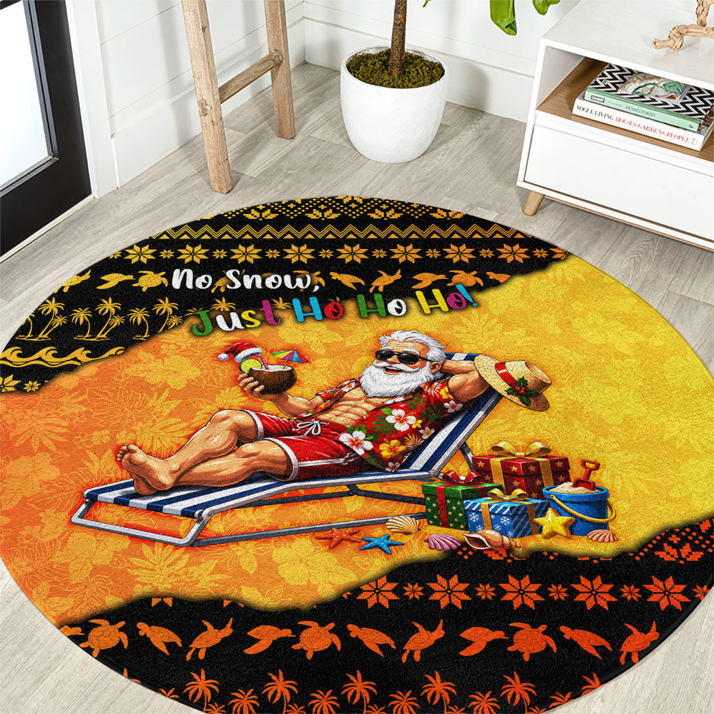 Tropical Christmas In July Santa Claus Round Carpet Festive Hawaiian With Beach Reindeer Sleigh TS04 Orange Black - Polynesian Pride