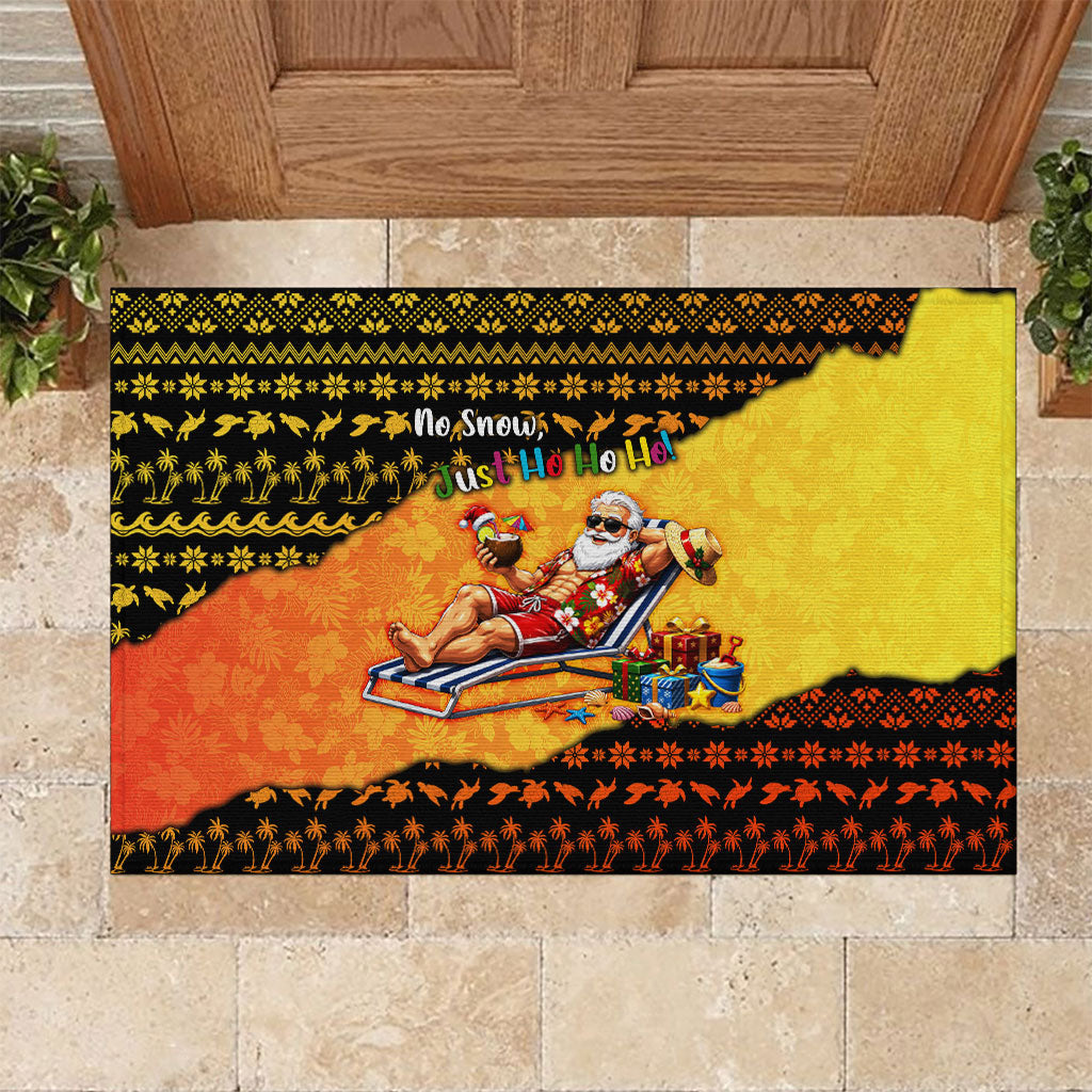 Tropical Christmas In July Santa Claus Rubber Doormat Festive Hawaiian With Beach Reindeer Sleigh TS04 Orange Black - Polynesian Pride