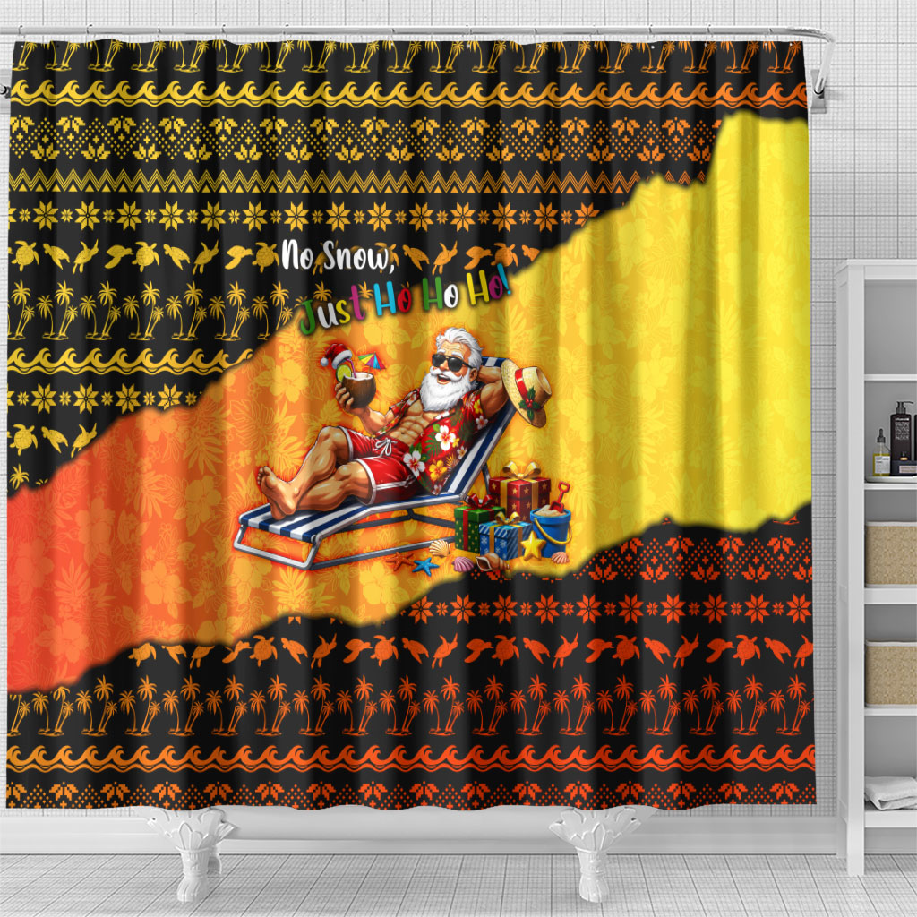 Tropical Christmas In July Santa Claus Shower Curtain Festive Hawaiian With Beach Reindeer Sleigh