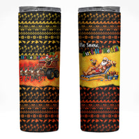 Tropical Christmas In July Santa Claus Skinny Tumbler Festive Hawaiian With Beach Reindeer Sleigh TS04 Orange Black - Polynesian Pride