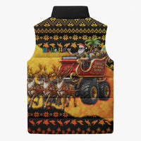 Tropical Christmas In July Santa Claus Sleeveless Puffer Jacket Festive Hawaiian With Beach Reindeer Sleigh