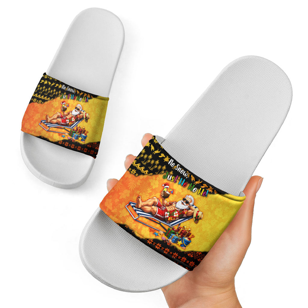 Tropical Christmas In July Santa Claus Slide Sandals Festive Hawaiian With Beach Reindeer Sleigh