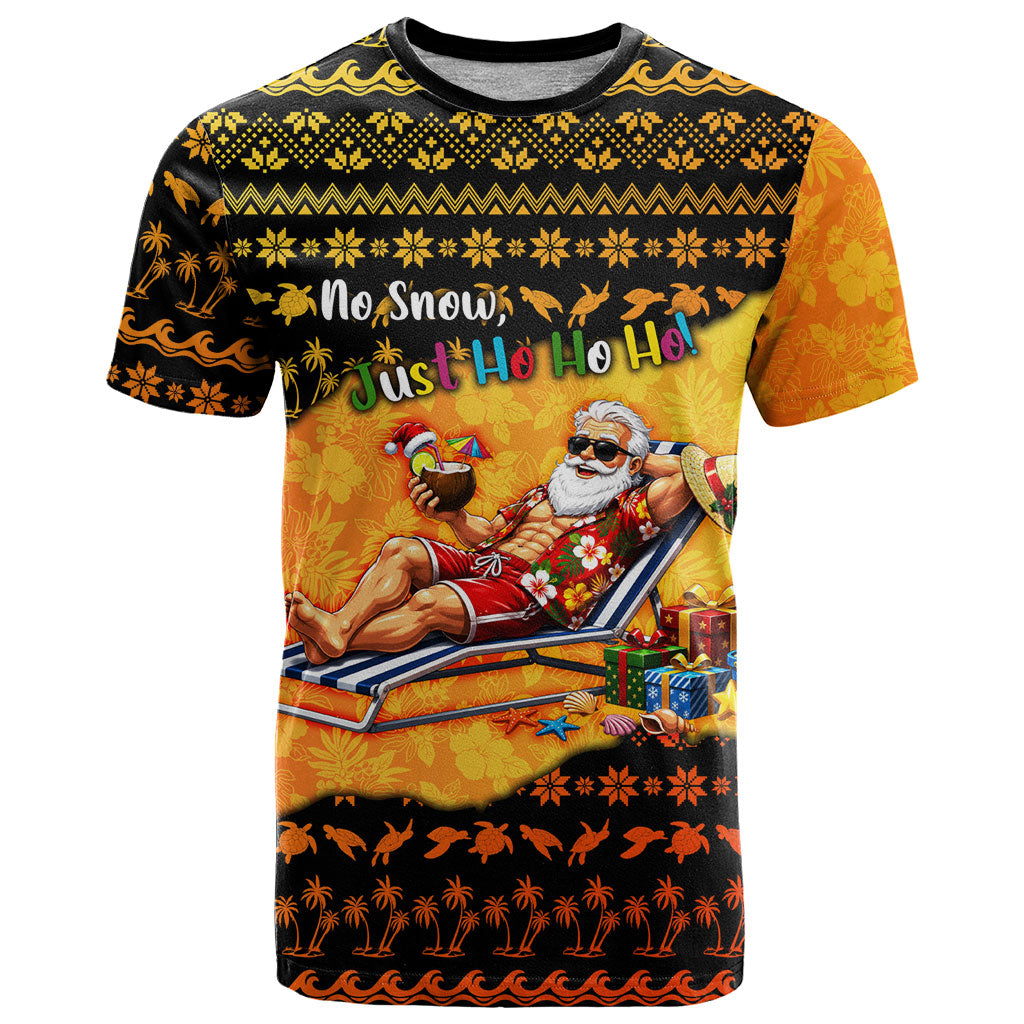 Tropical Christmas In July Santa Claus T Shirt Festive Hawaiian With Beach Reindeer Sleigh