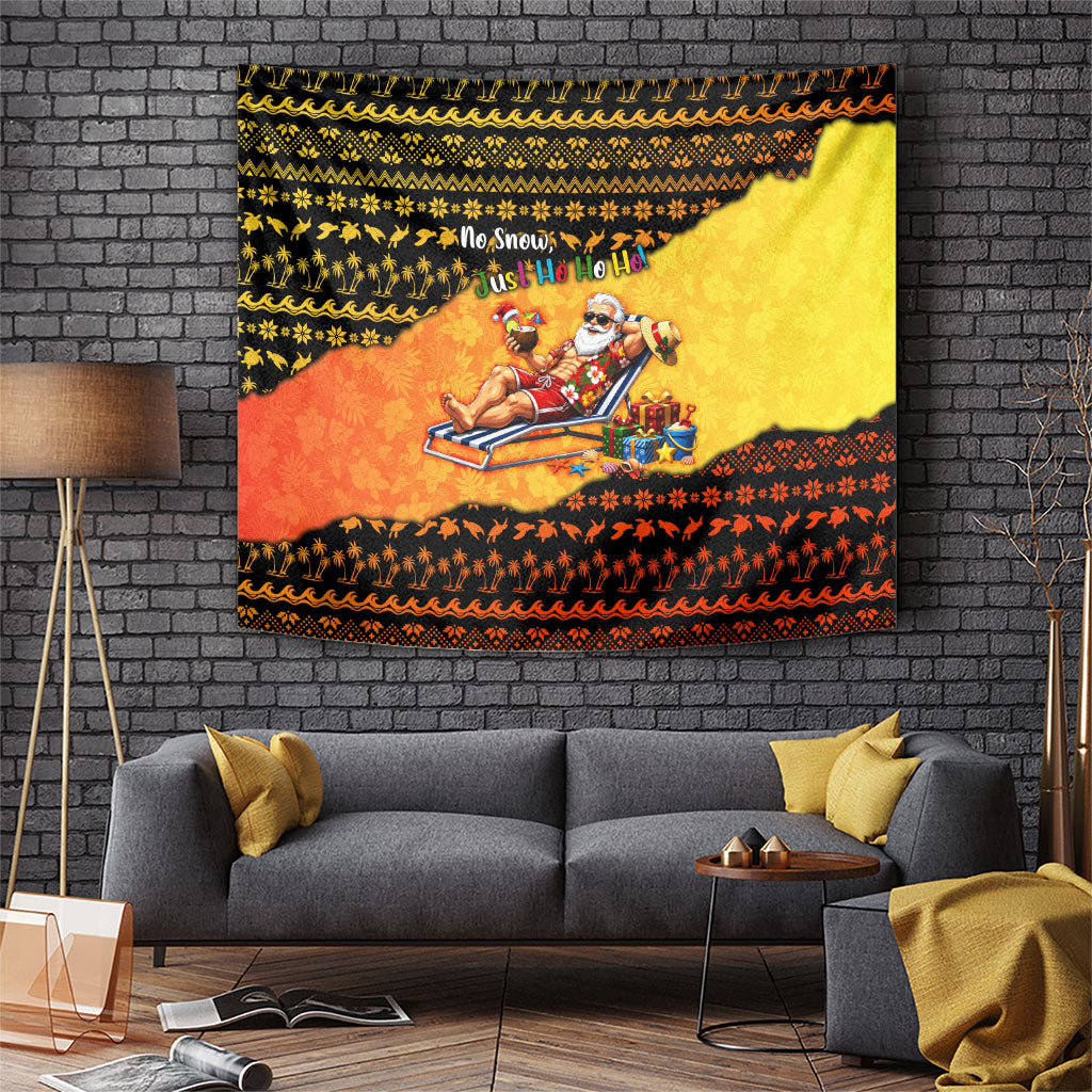 Tropical Christmas In July Santa Claus Tapestry Festive Hawaiian With Beach Reindeer Sleigh TS04 Orange Black - Polynesian Pride