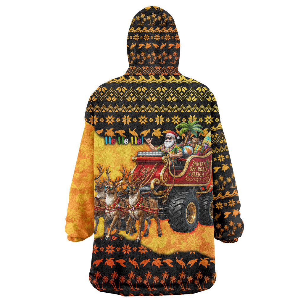 Tropical Christmas In July Santa Claus Wearable Blanket Hoodie Festive Hawaiian With Beach Reindeer Sleigh