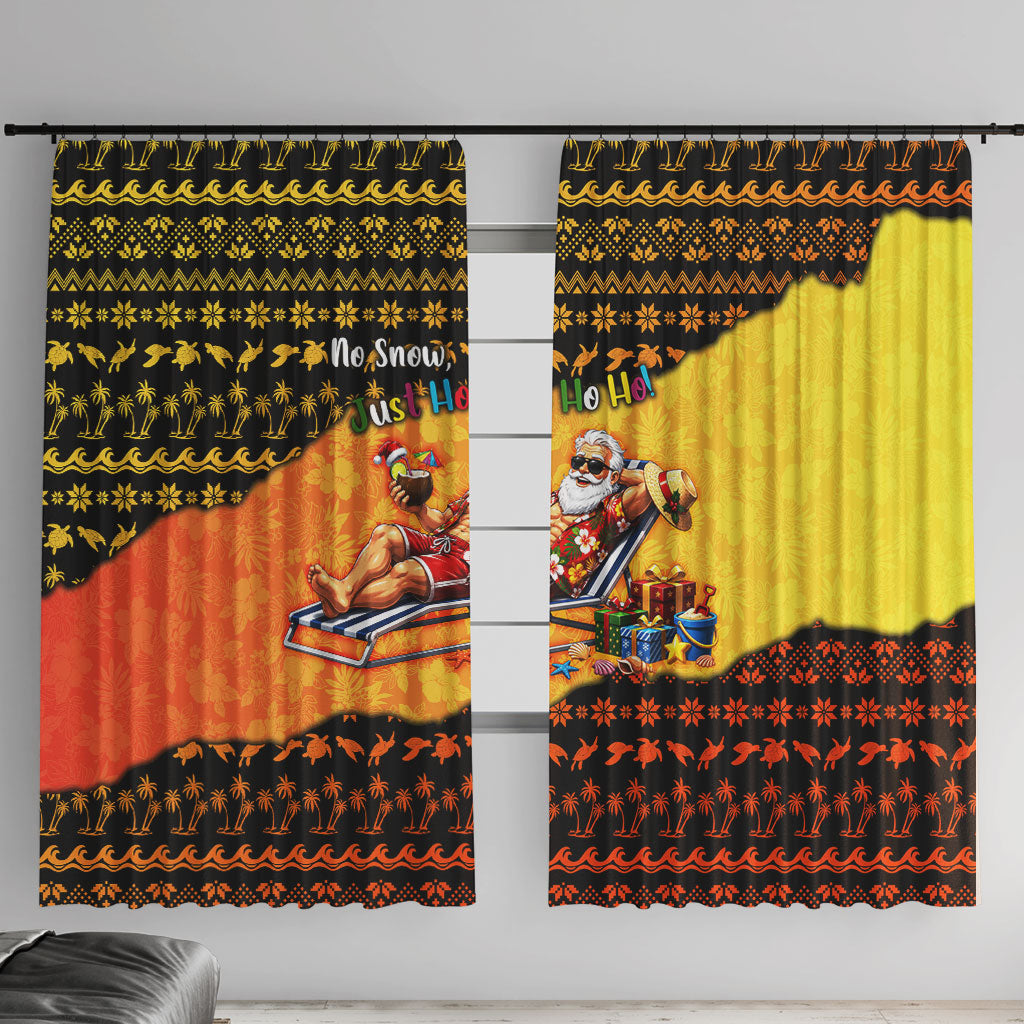 Tropical Christmas In July Santa Claus Window Curtain Festive Hawaiian With Beach Reindeer Sleigh TS04 With Hooks Orange Black - Polynesian Pride