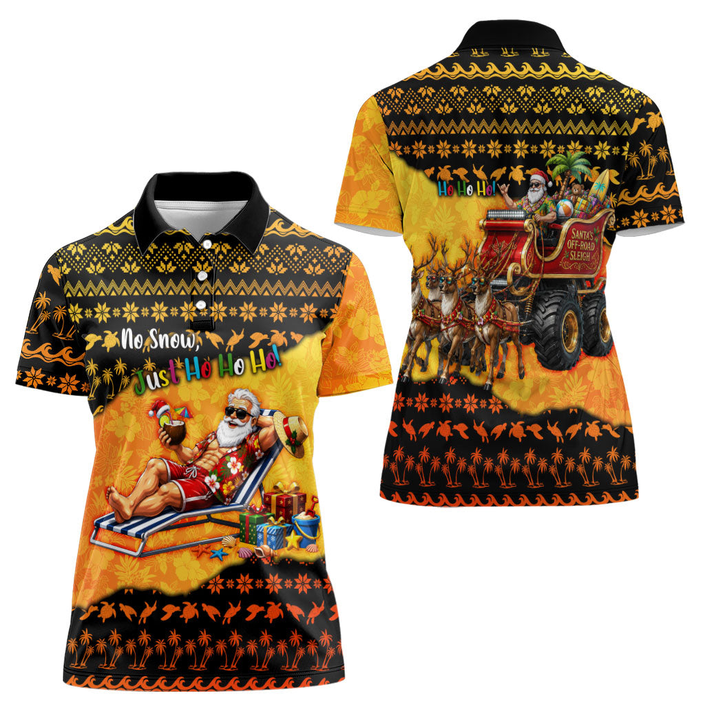 Tropical Christmas In July Santa Claus Women Polo Shirt Festive Hawaiian With Beach Reindeer Sleigh TS04 - Polynesian Pride