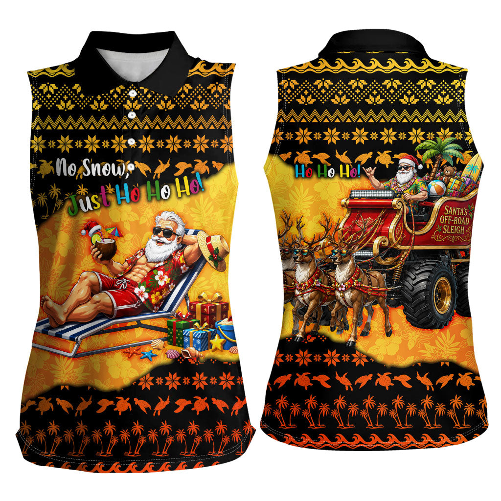 Tropical Christmas In July Santa Claus Women Sleeveless Polo Shirt Festive Hawaiian With Beach Reindeer Sleigh TS04 - Polynesian Pride