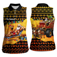 Tropical Christmas In July Santa Claus Women Sleeveless Polo Shirt Festive Hawaiian With Beach Reindeer Sleigh TS04 - Polynesian Pride
