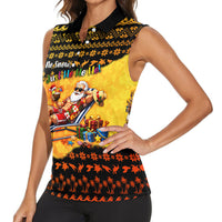Tropical Christmas In July Santa Claus Women Sleeveless Polo Shirt Festive Hawaiian With Beach Reindeer Sleigh TS04 - Polynesian Pride