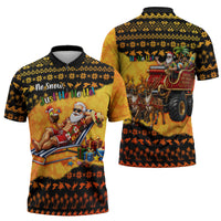 Tropical Christmas In July Santa Claus Zipper Polo Shirt Festive Hawaiian With Beach Reindeer Sleigh