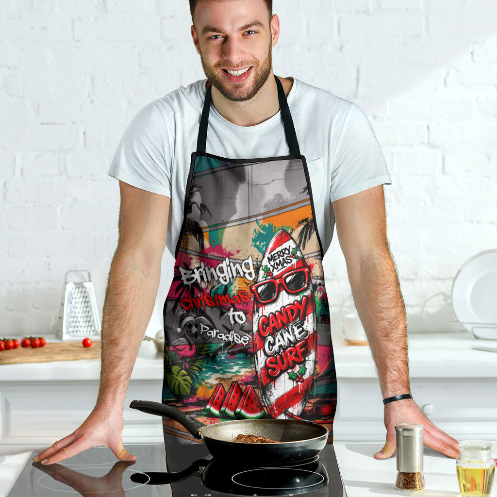 Tropical Christmas In July Candy Cane Surf Apron Vibrant Street Art Beach Graffiti Graphic