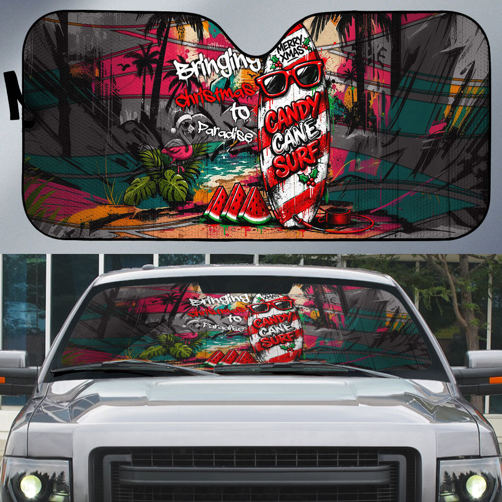 Tropical Christmas In July Candy Cane Surf Auto Sun Shade Vibrant Street Art Beach Graffiti Graphic TS04 Orange Grey - Polynesian Pride