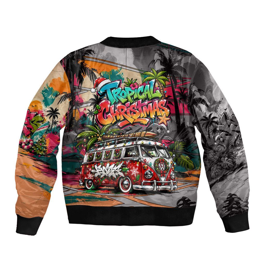 Tropical Christmas In July Candy Cane Surf Bomber Jacket Vibrant Street Art Beach Graffiti Graphic