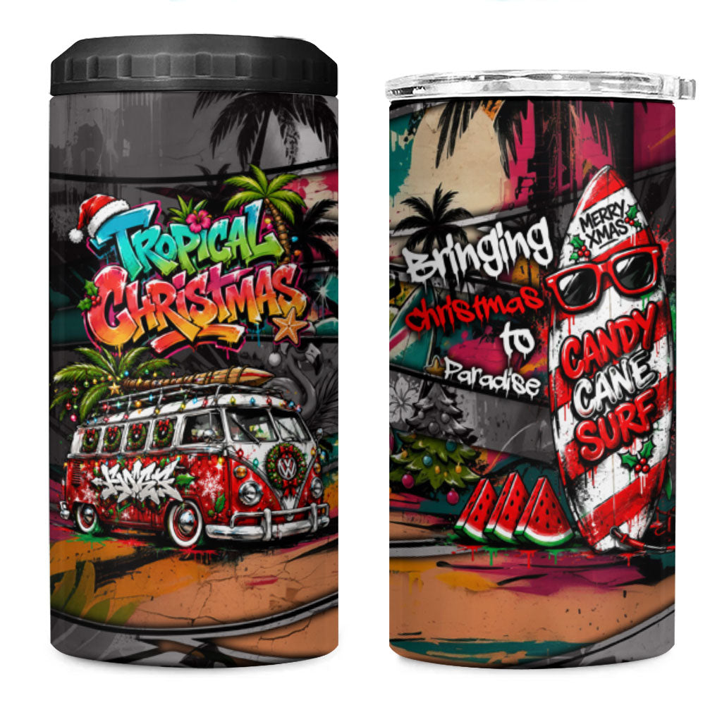Tropical Christmas In July Candy Cane Surf 4 in 1 Can Cooler Tumbler Vibrant Street Art Beach Graffiti Graphic TS04 One Size: 16 oz Orange Grey - Polynesian Pride