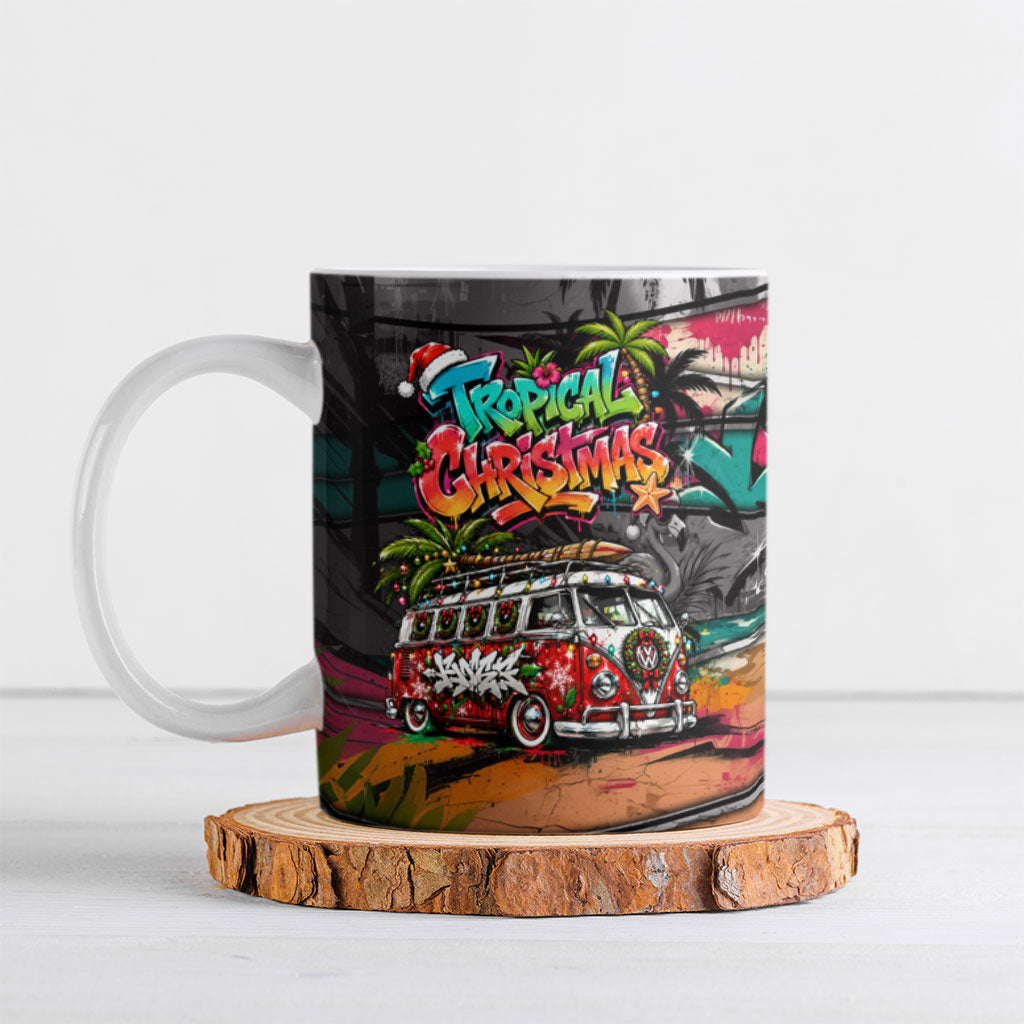 Tropical Christmas In July Candy Cane Surf Ceramic Mug Vibrant Street Art Beach Graffiti Graphic TS04 Orange Grey - Polynesian Pride