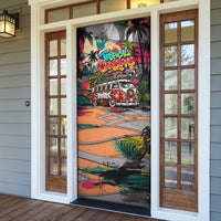 Tropical Christmas In July Candy Cane Surf Door Cover Vibrant Street Art Beach Graffiti Graphic