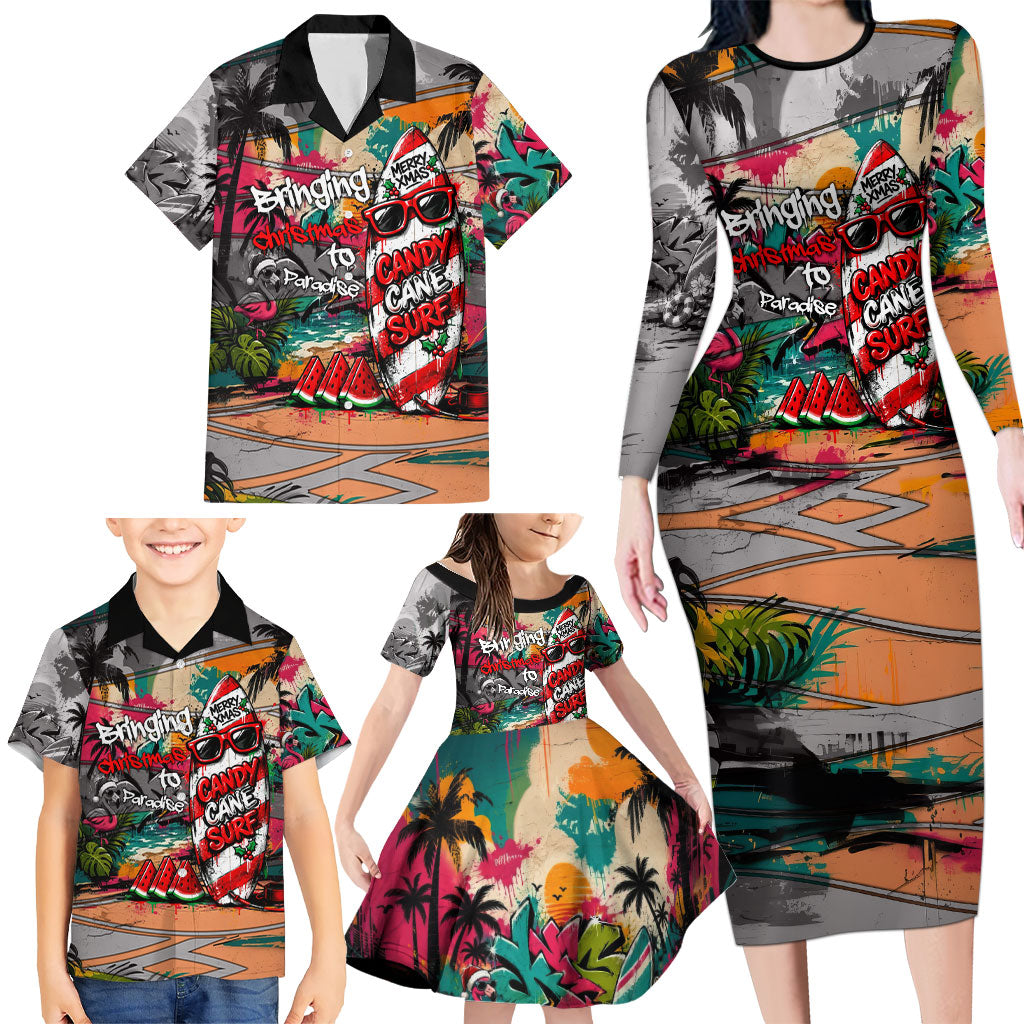 Tropical Christmas In July Candy Cane Surf Family Matching Long Sleeve Bodycon Dress and Hawaiian Shirt Vibrant Street Art Beach Graffiti Graphic TS04 - Polynesian Pride