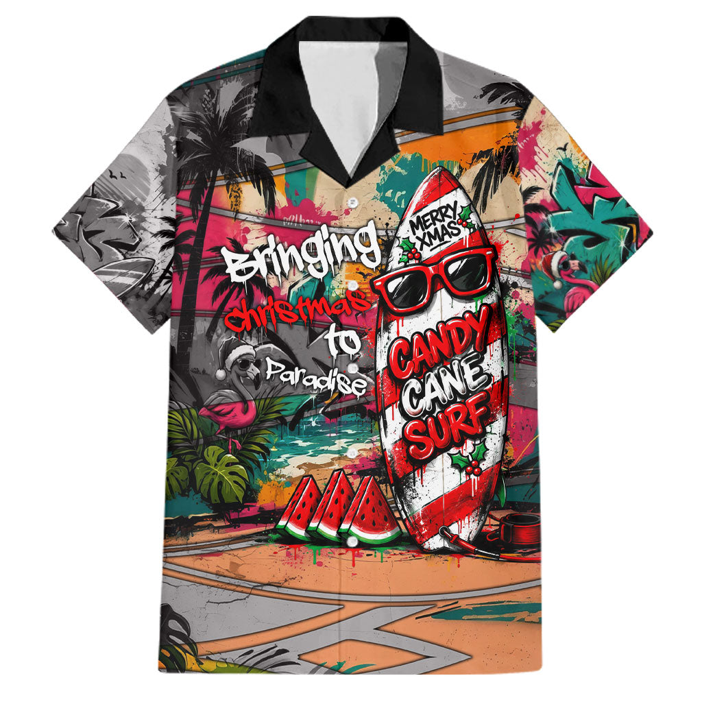 Tropical Christmas In July Candy Cane Surf Family Matching Off Shoulder Maxi Dress and Hawaiian Shirt Vibrant Street Art Beach Graffiti Graphic TS04 Dad's Shirt - Short Sleeve Orange Grey - Polynesian Pride