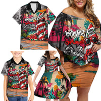 Tropical Christmas In July Candy Cane Surf Family Matching Off Shoulder Short Dress and Hawaiian Shirt Vibrant Street Art Beach Graffiti Graphic TS04 - Polynesian Pride