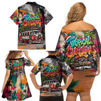 Tropical Christmas In July Candy Cane Surf Family Matching Off Shoulder Short Dress and Hawaiian Shirt Vibrant Street Art Beach Graffiti Graphic TS04 - Polynesian Pride