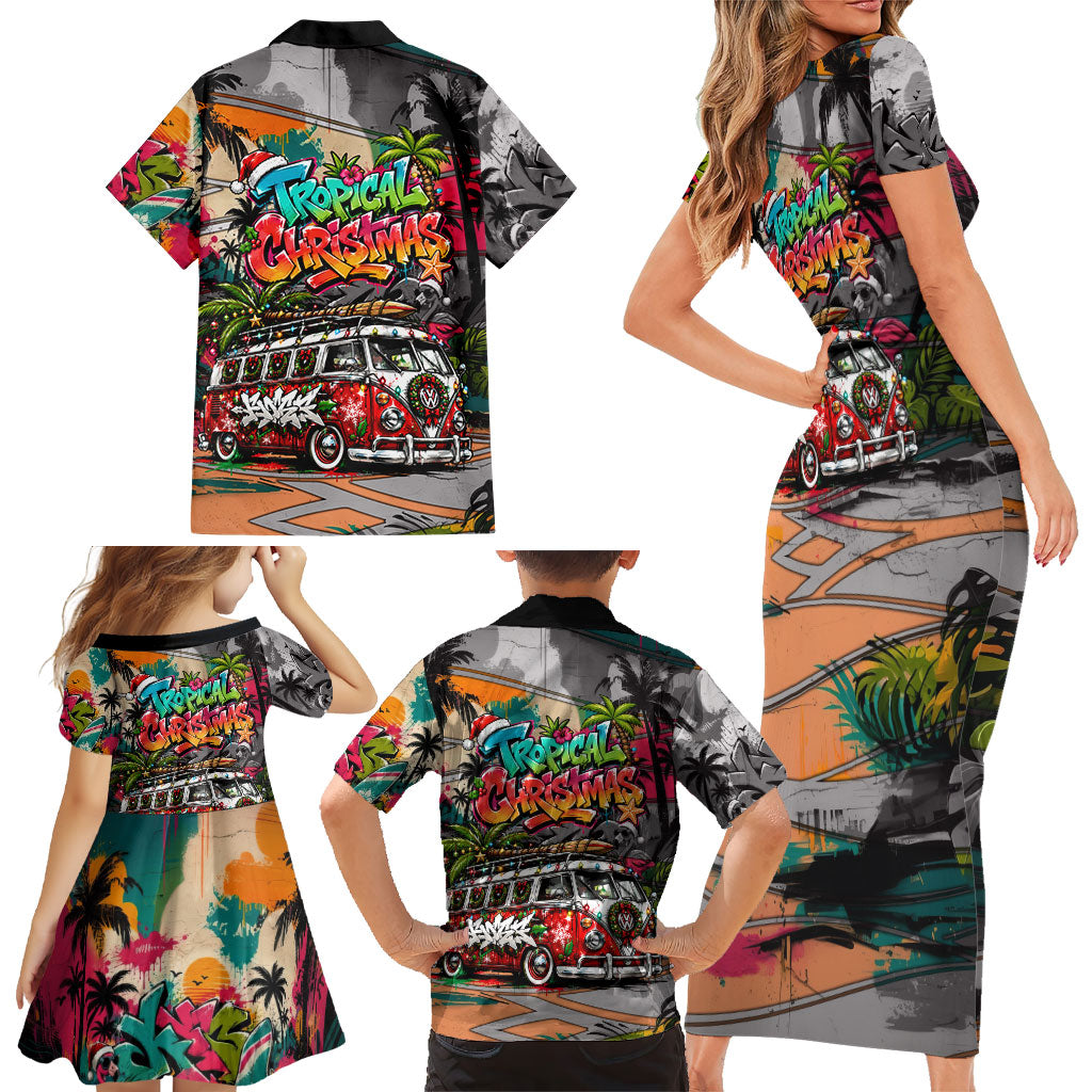Tropical Christmas In July Candy Cane Surf Family Matching Short Sleeve Bodycon Dress and Hawaiian Shirt Vibrant Street Art Beach Graffiti Graphic TS04 - Polynesian Pride