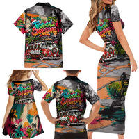 Tropical Christmas In July Candy Cane Surf Family Matching Short Sleeve Bodycon Dress and Hawaiian Shirt Vibrant Street Art Beach Graffiti Graphic TS04 - Polynesian Pride
