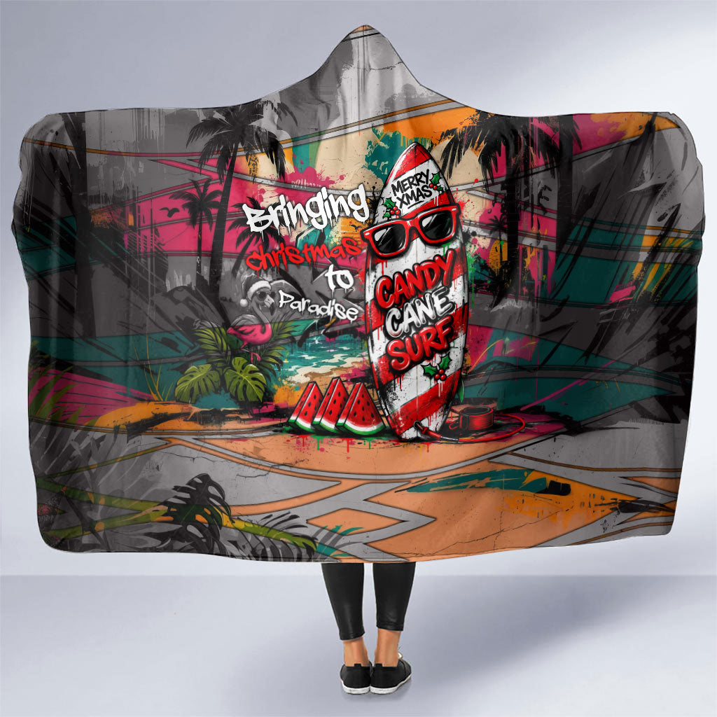 Tropical Christmas In July Candy Cane Surf Hooded Blanket Vibrant Street Art Beach Graffiti Graphic TS04 One Size Orange Grey - Polynesian Pride